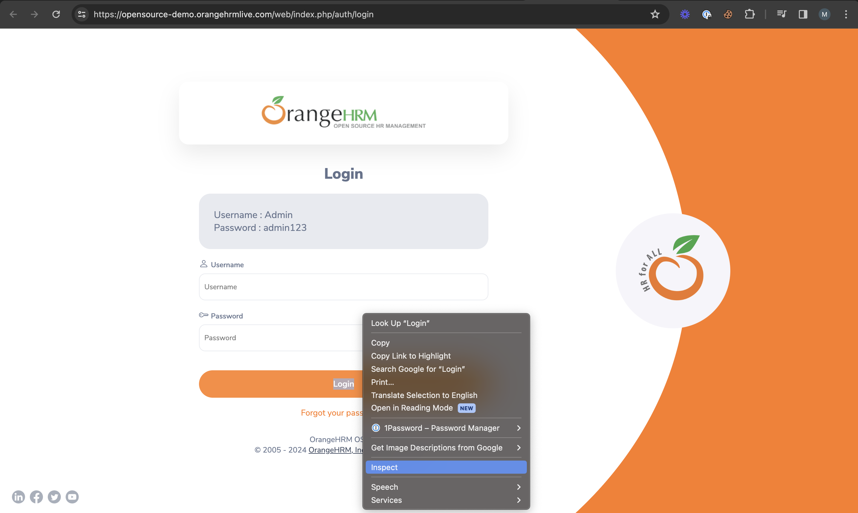 OrangeHRM Login Site